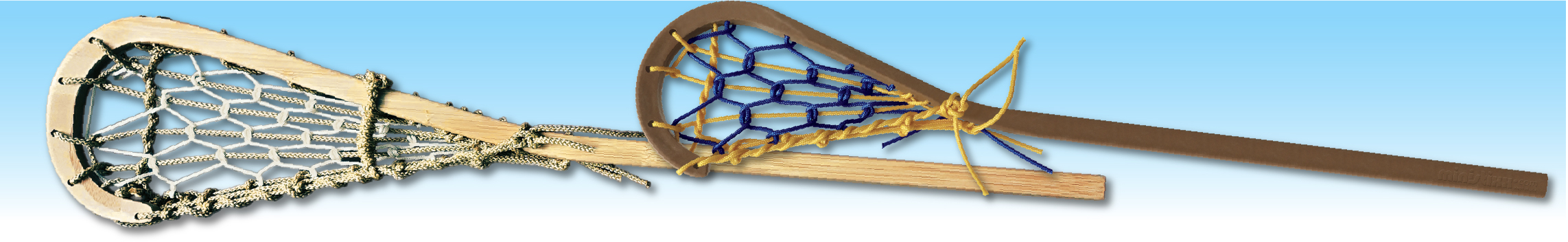 Examples of custom printed and engraved mini lacrosse sticks for teams, organizations and events